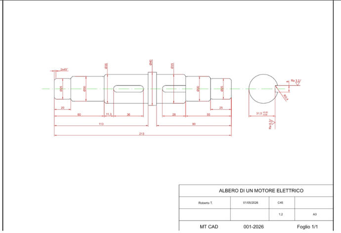 Albero motore elettrico — Tavola AutoCAD